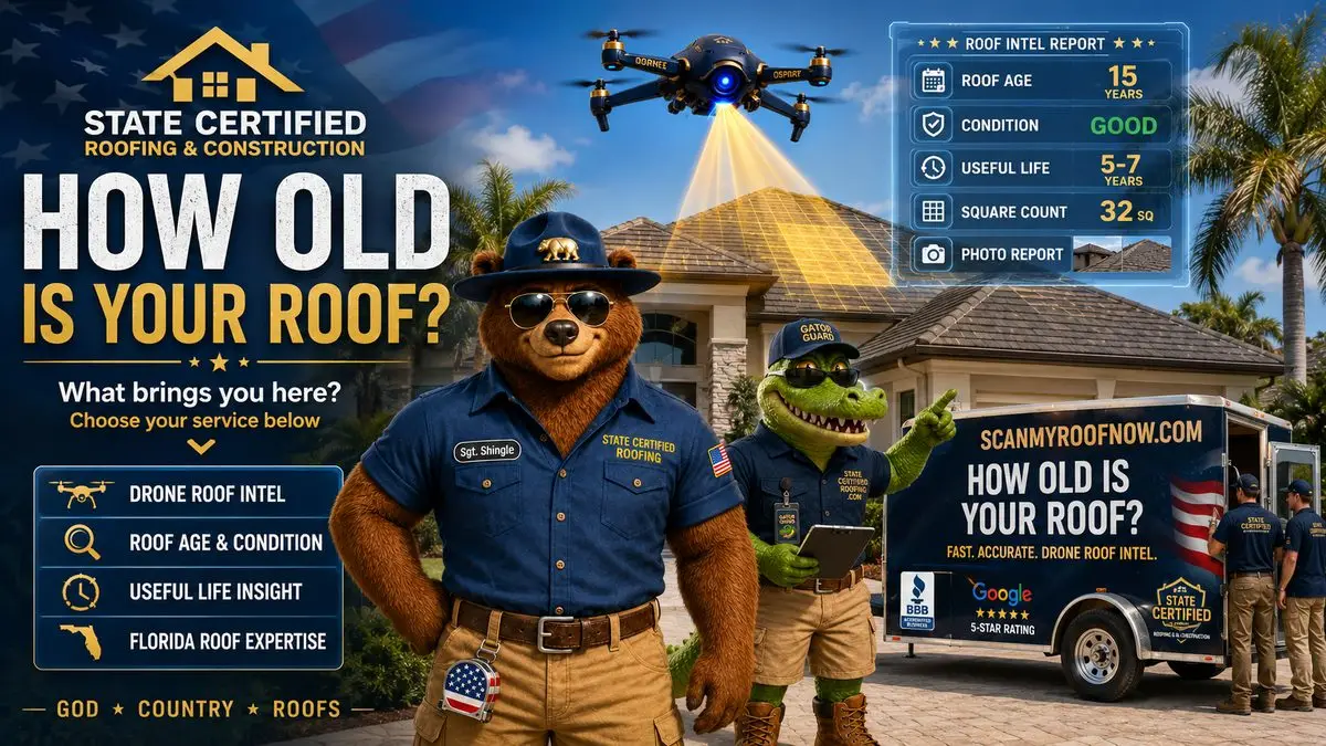 How old is your roof? State Certified Roofing drone inspection The Villages FL