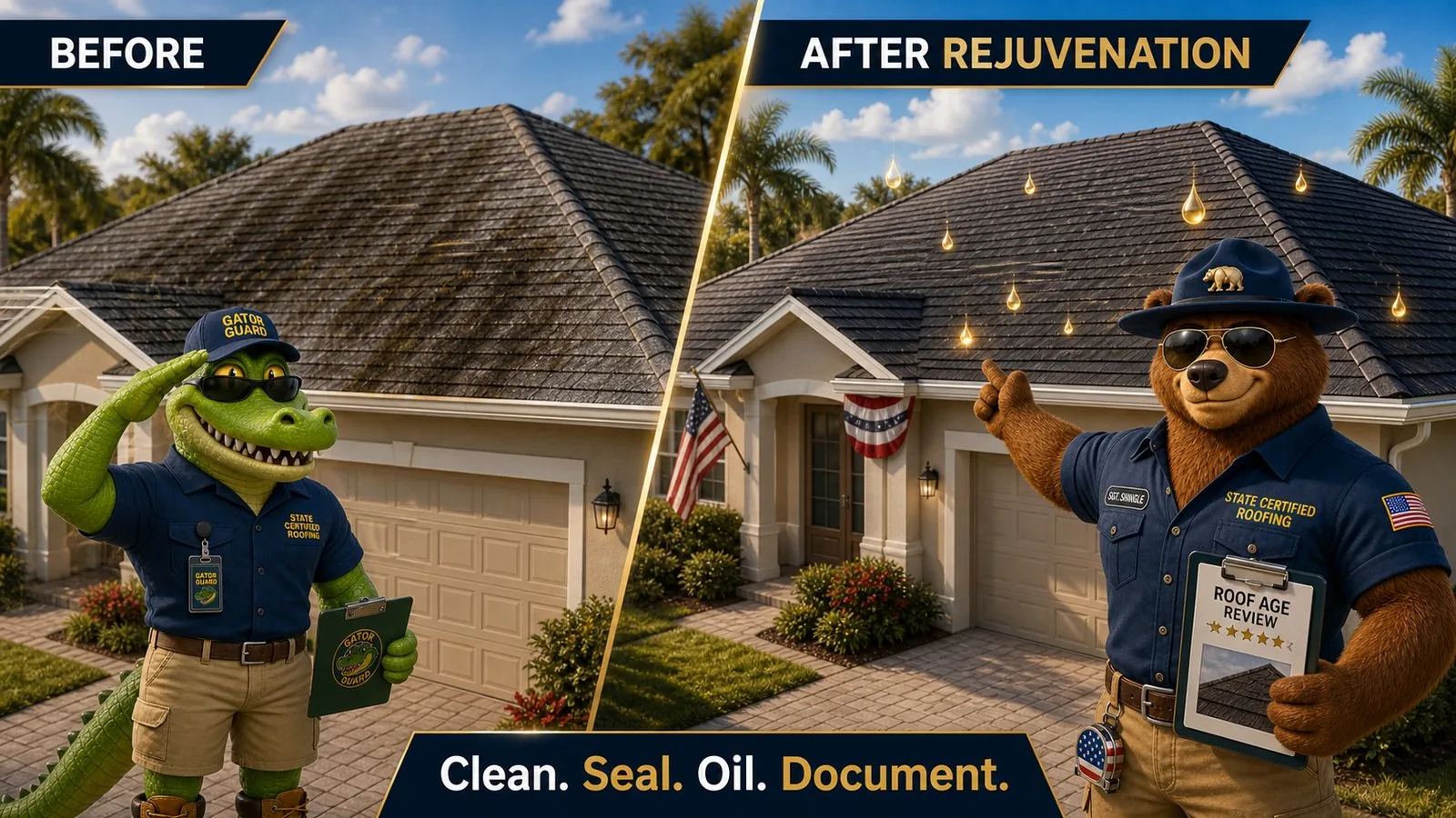 Sarge and GatorGuard presenting roof age review and rejuvenation result