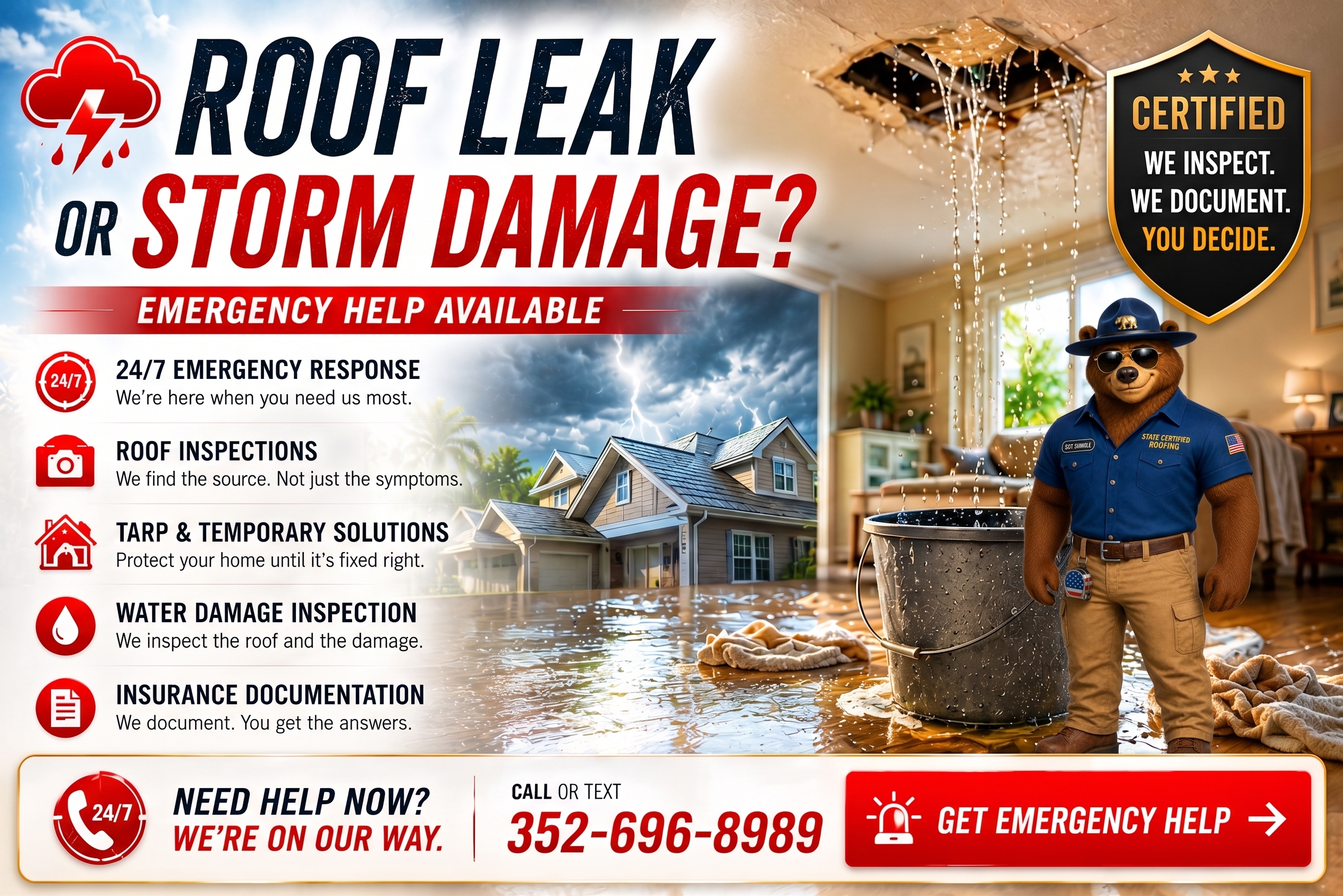 Roof Leak or Storm Damage - State Certified Roofing Emergency Response