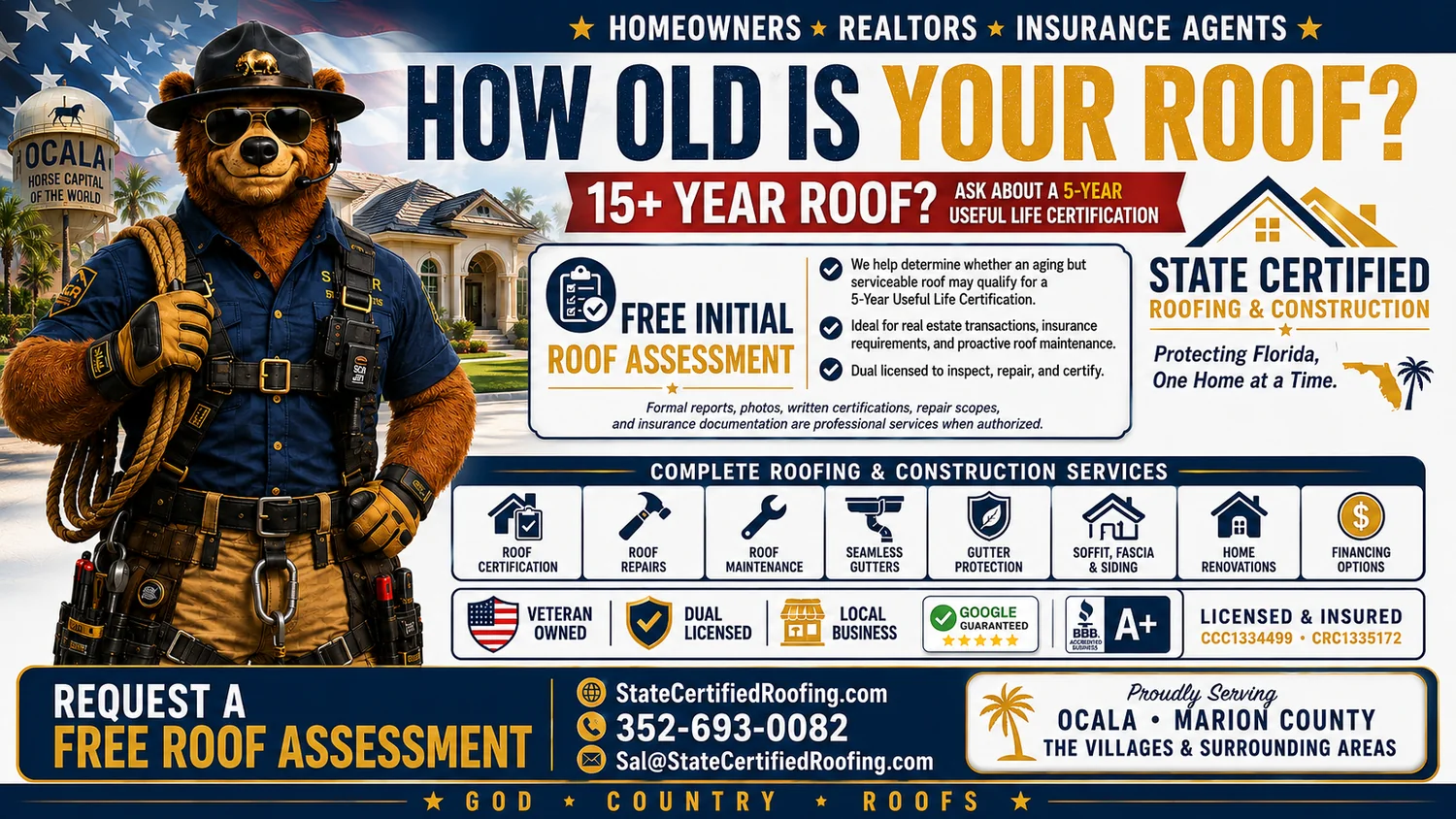 Free roof assessment State Certified Roofing