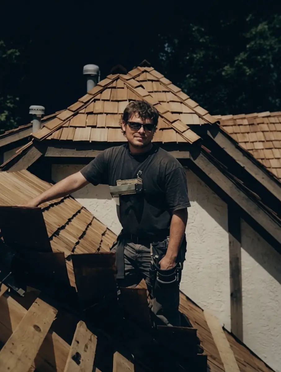 Sarge on a cedar shake roofing job in Central Florida