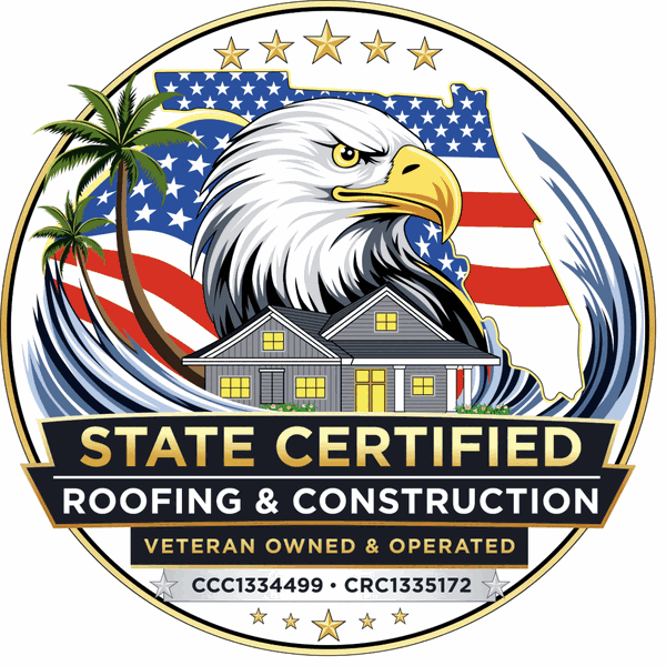 State Certified Roofing and Construction veteran-owned patriotic logo